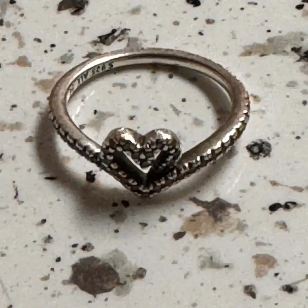 Pandora Sterling Silver Beaded Open Heart ring